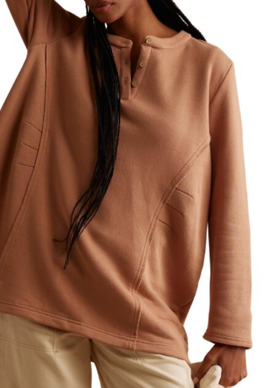 Free People FP Beach 100% Cotton Stef Tunic Henley Sweatshirt Size XS